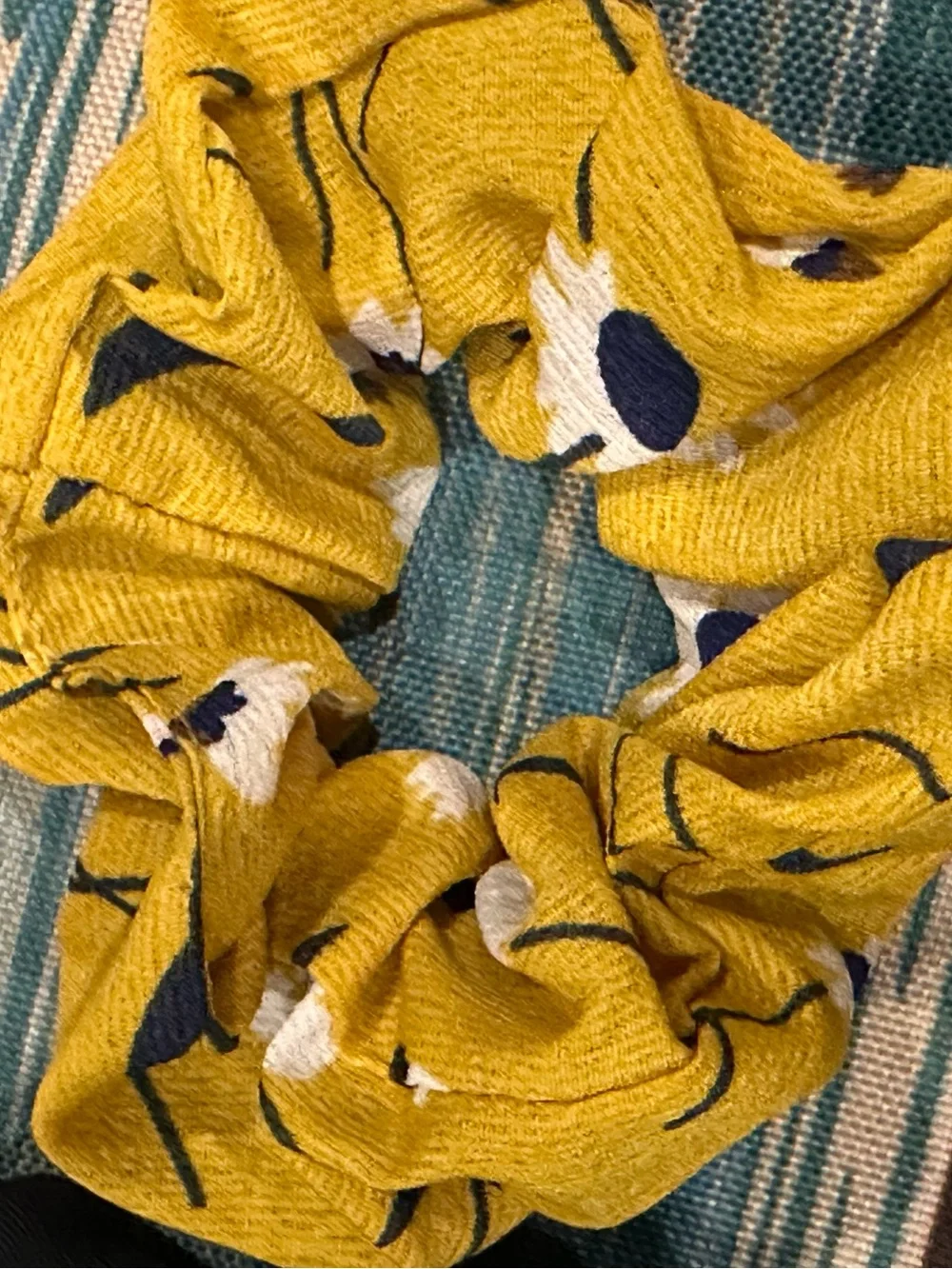 Set of 3 Hair Scrunchies - Mustard, Black, Patterned Yellow